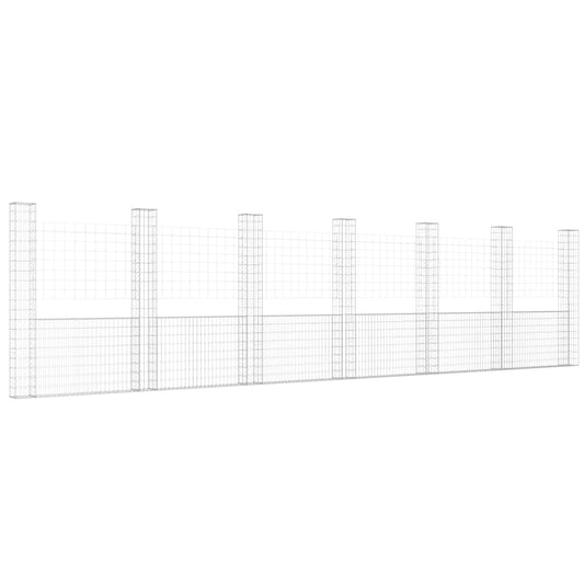 Gabionenkorb U-Form mit 7 Säulen Eisen 740x20x200 cm