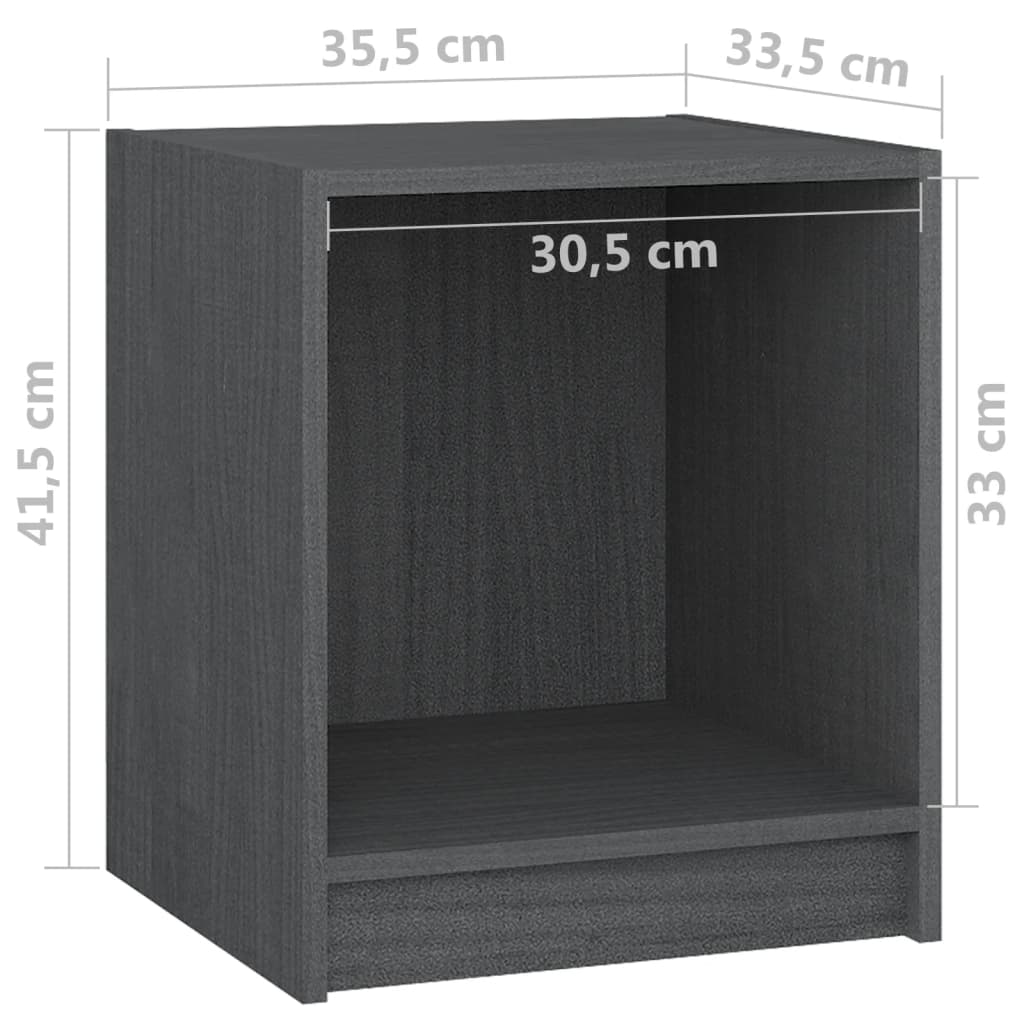 Nachttische 2 Stk. Grau 35,5x33,5x41,5 cm Massivholz Kiefer