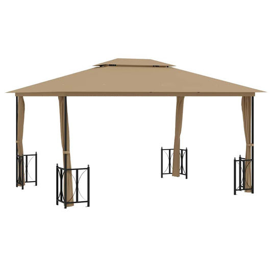 Pavillon mit Seitenwänden & Doppeldach 3x4 m Taupe