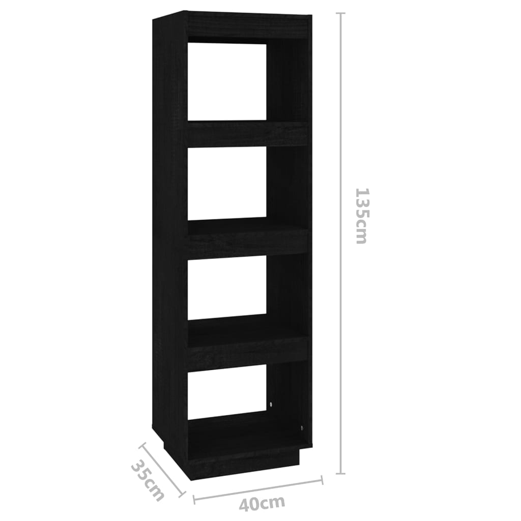 Bogreol/rumdeler Sort 40x35x135 cm Massiv Fyr