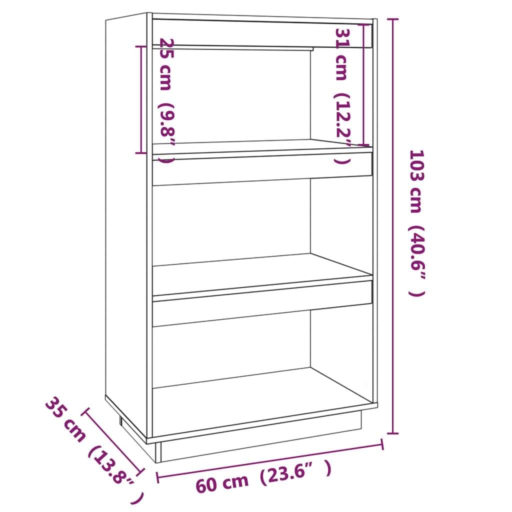 Bogreol/rumdeler 60x35x103 cm massiv fyrretræ