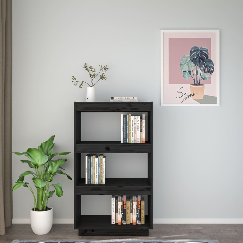 Bogreol/rumdeler Sort 60x35x103 cm Massiv Fyr