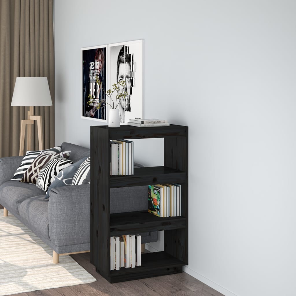 Bogreol/rumdeler Sort 60x35x103 cm Massiv Fyr