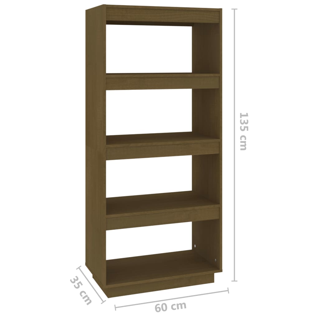Bogreol/rumdeler Honningbrun 60x35x135 Massiv Fyr