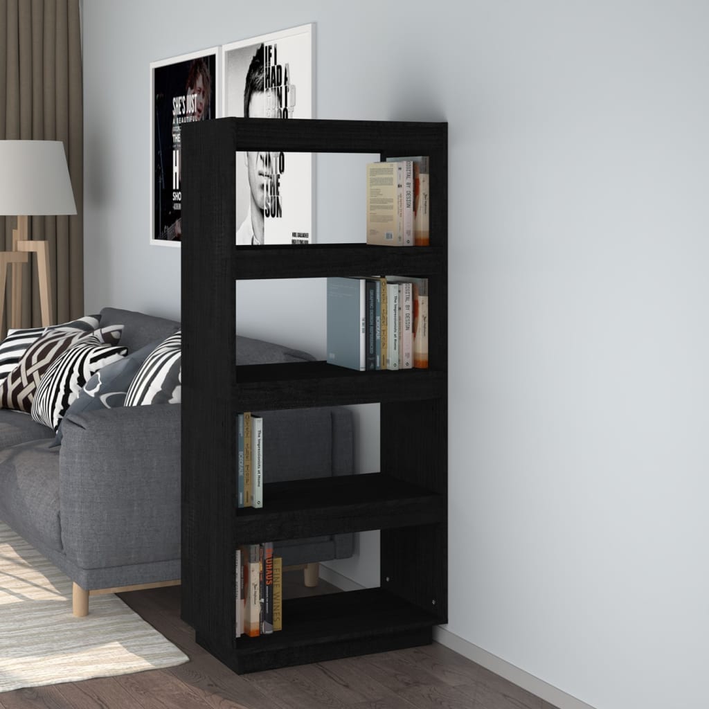 Bogreol/rumdeler Sort 60x35x135 cm Massiv Fyr
