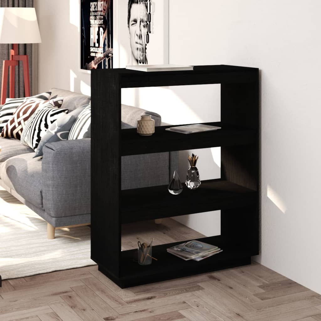 Bogreol/rumdeler Sort 80x35x103 cm Massiv Fyr