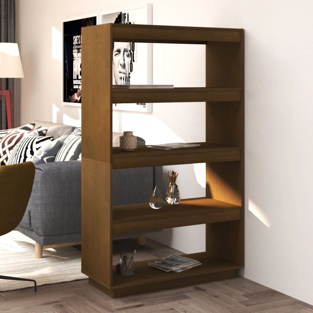 Bogreol/rumdeler Honningbrun 80x35x135 Massiv Fyr