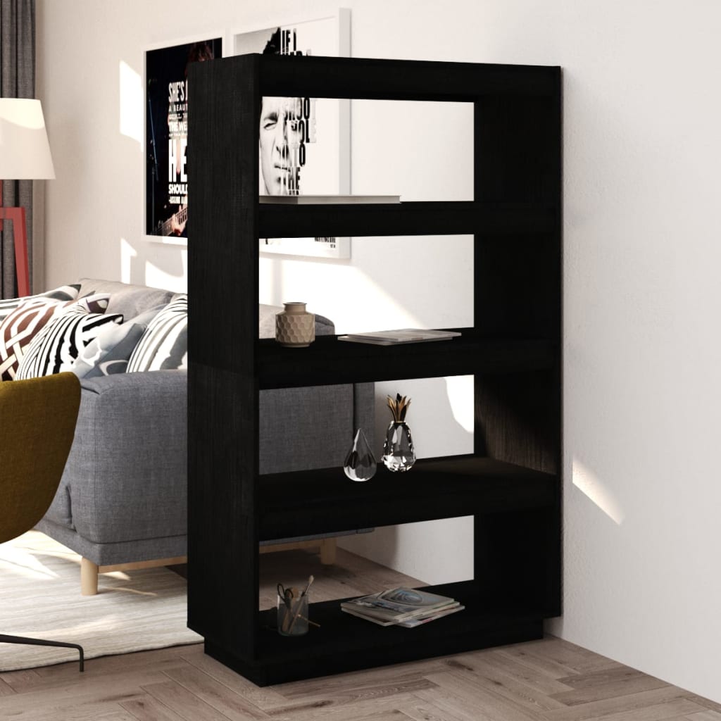 Bogreol/rumdeler Sort 80x35x135 cm Massiv Fyr