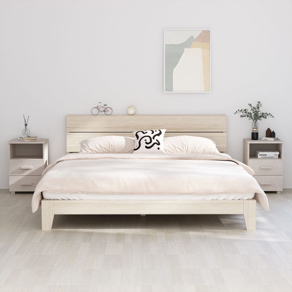 Sengeborde HAMAR 2 stk Hvid 40x35x62 cm massivt træ