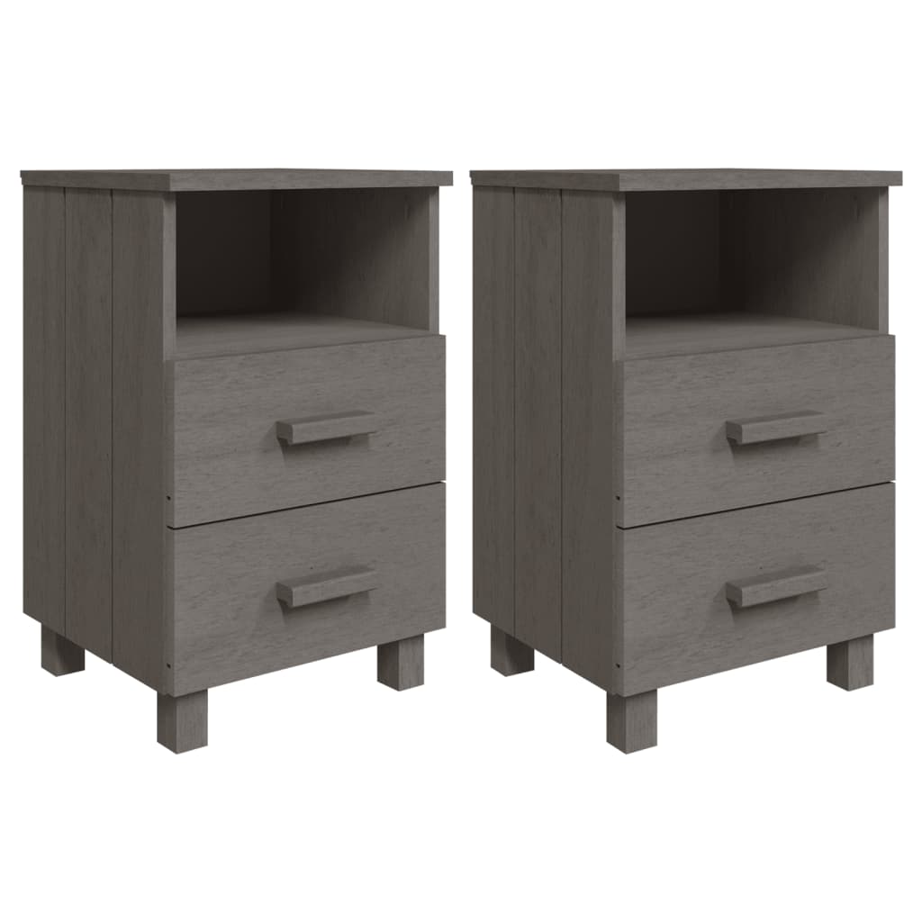 Sengeborde HAMAR 2 stk Lysegrå 40x35x62 cm massivt træ