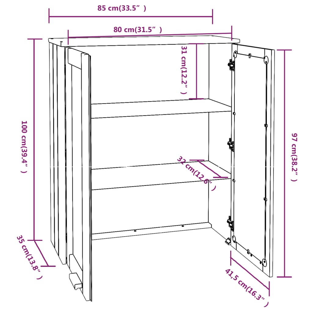 Highboard top HAMAR honningbrun 85x35x100 cm massivt træ