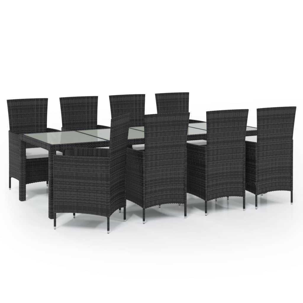 9-tlg. Garten-Essgruppe mit Kissen Poly Rattan Schwarz