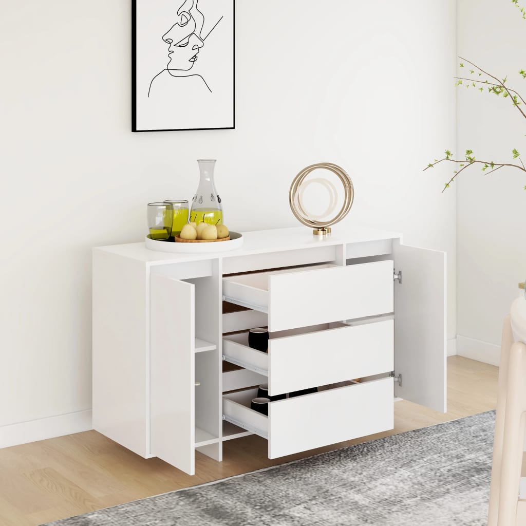 Skænk med 3 skuffer Hvid 120x41x75 cm Træmateriale
