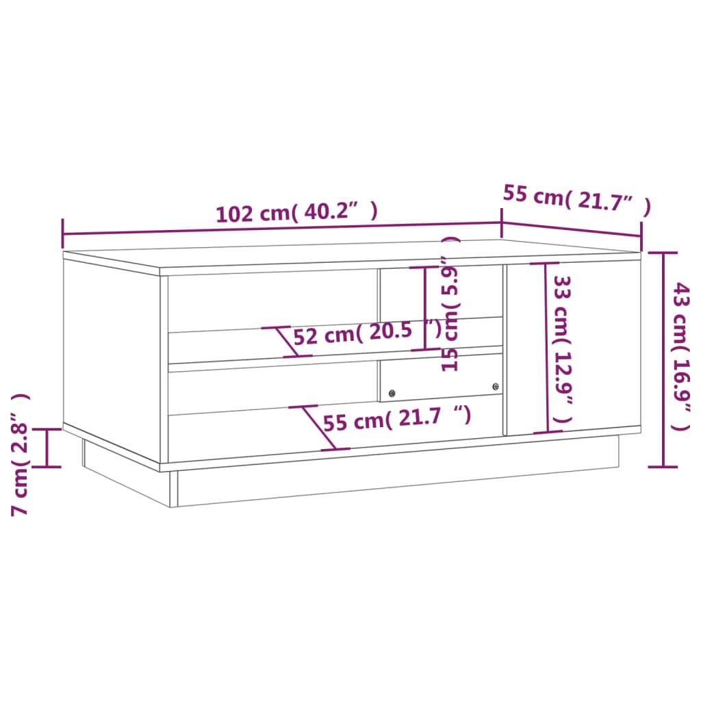 Sofabord Hvid 102x55x43 cm Træ Materiale