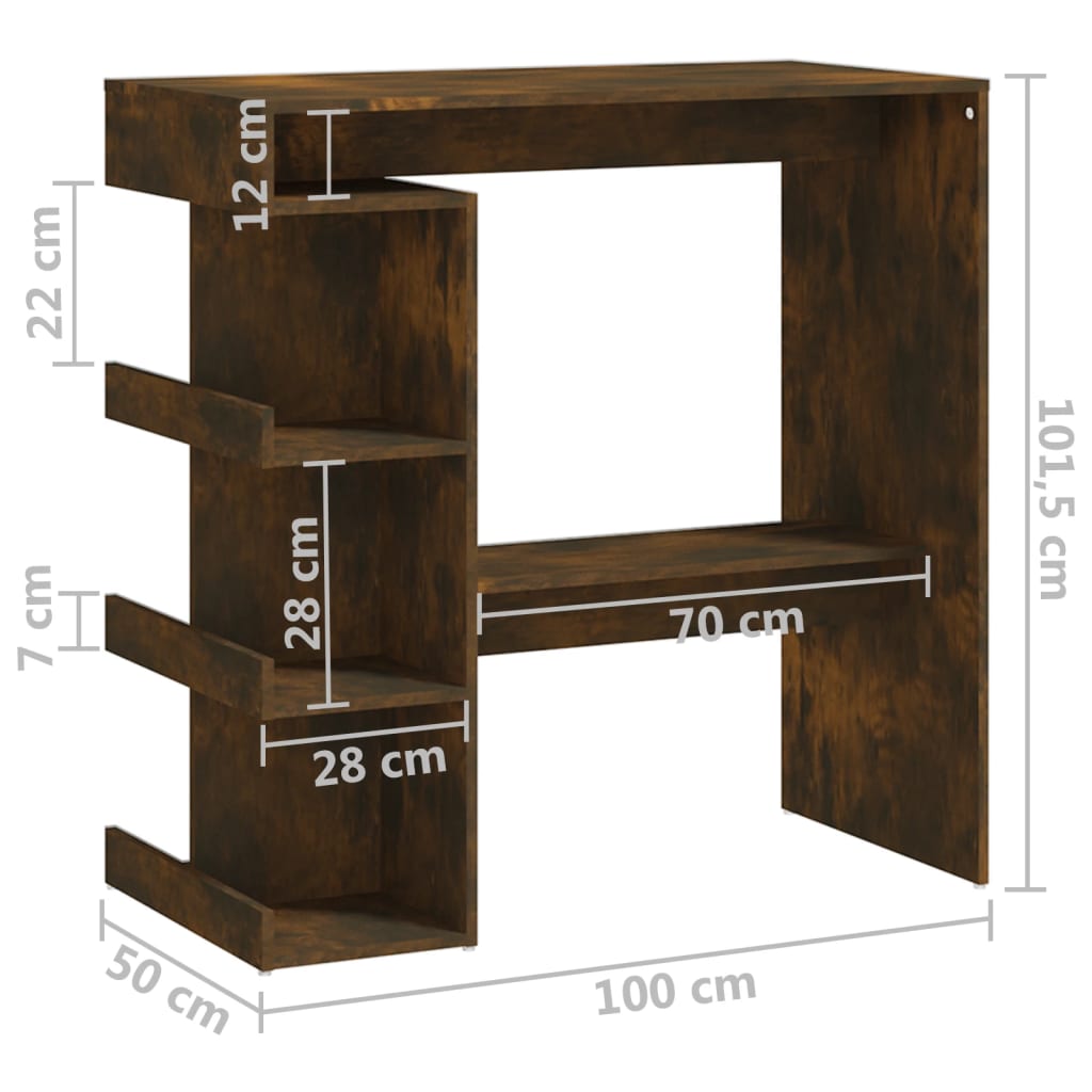 Barbord med hylde røget eg 100x50x101,5 cm træmateriale