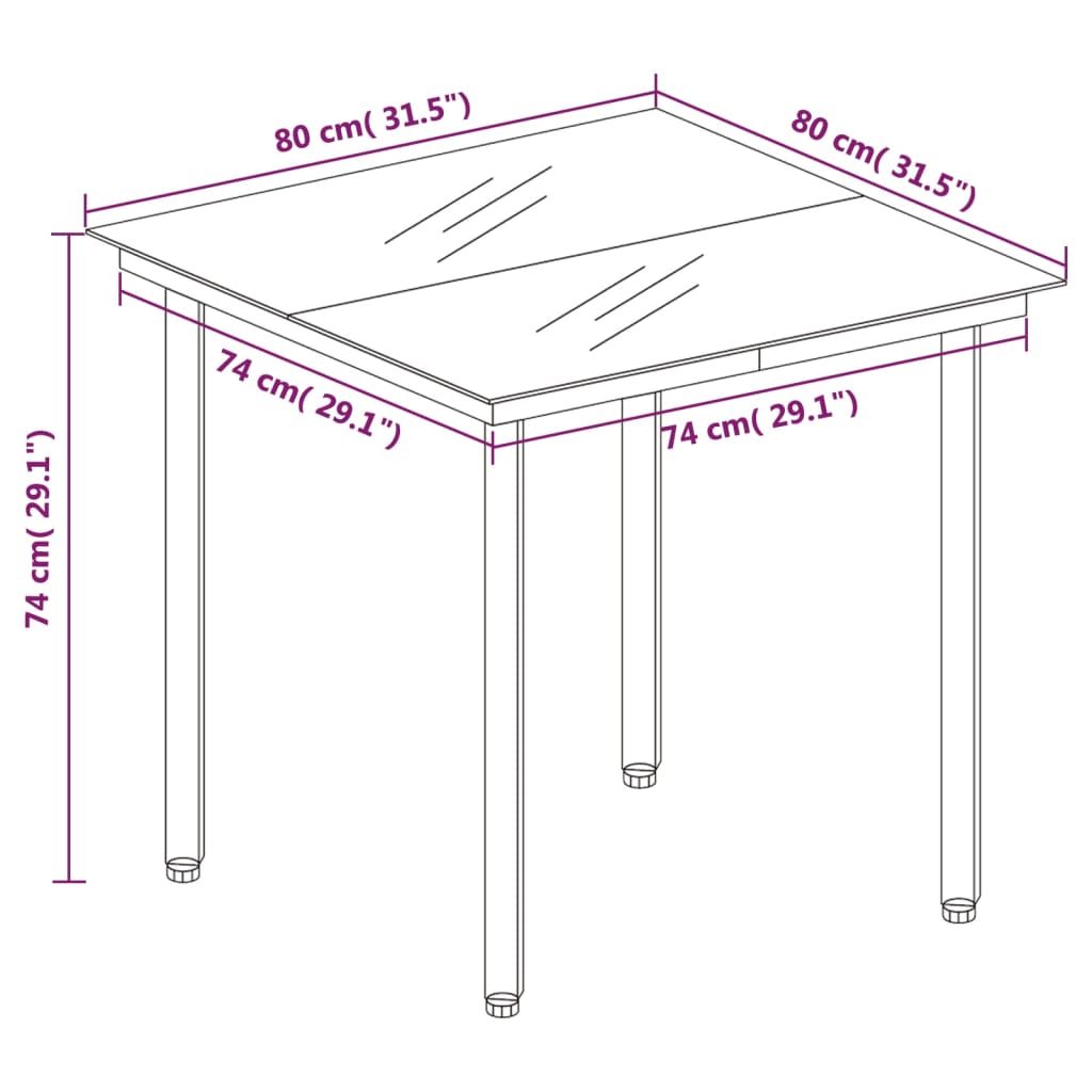 Garten-Esstisch Schwarz 80x80x74 cm Stahl und Glas