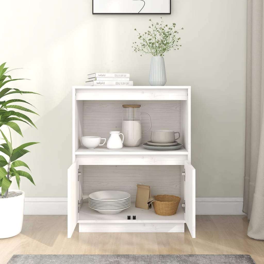 Skænk Hvid 60x34x75 cm Massiv Fyr