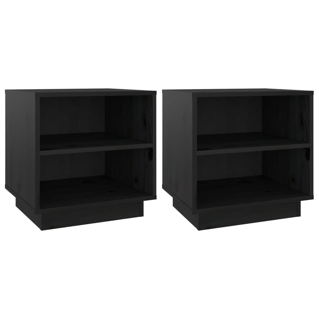 Nachttische 2 Stk. Schwarz 40x34x40 cm Massivholz Kiefer
