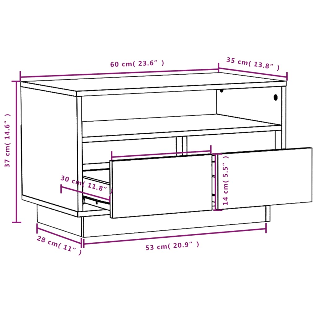 TV-Schrank Honigbraun 60x35x37 cm Massivholz Kiefer