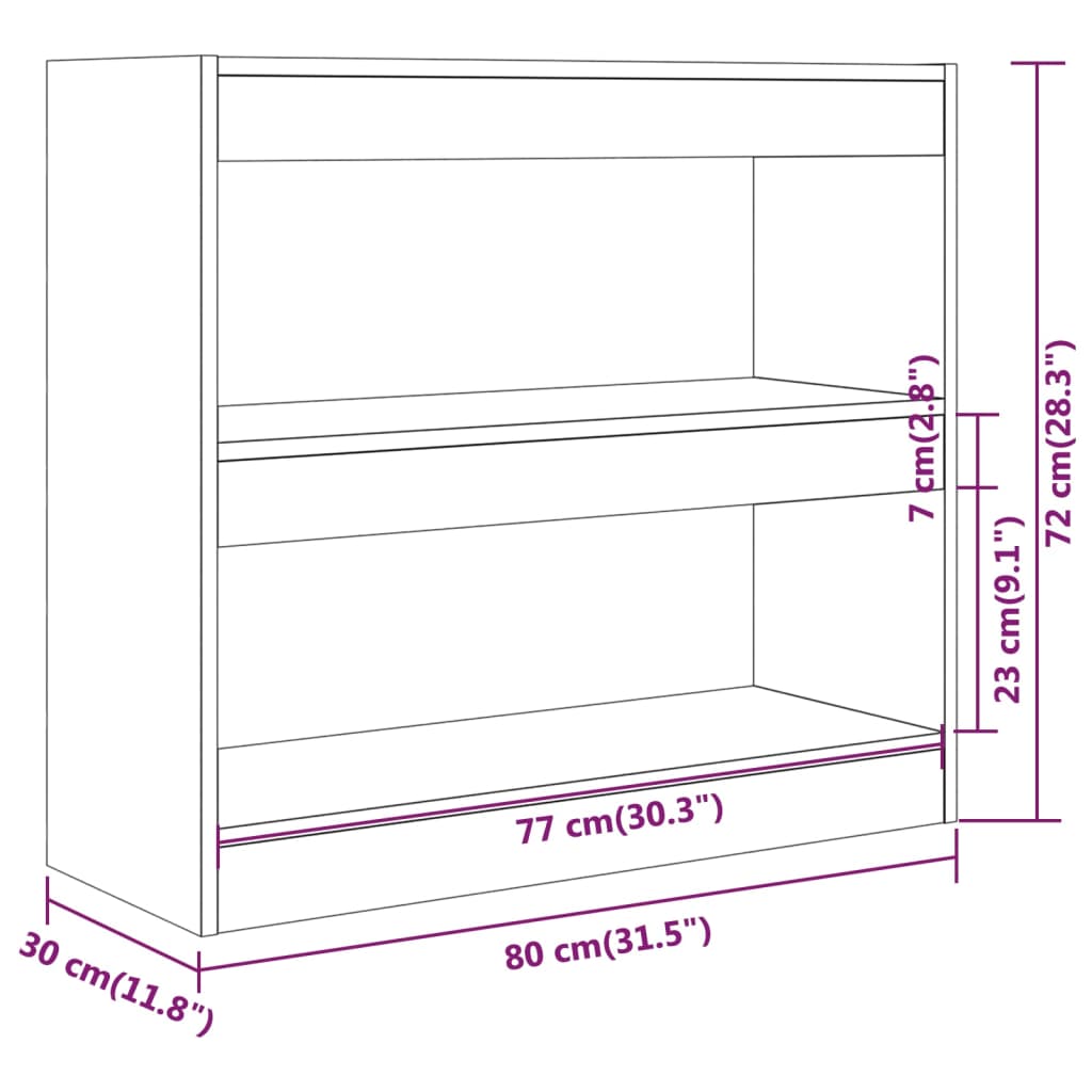 Bogreol/rumdeler Hvid 80x30x72 cm