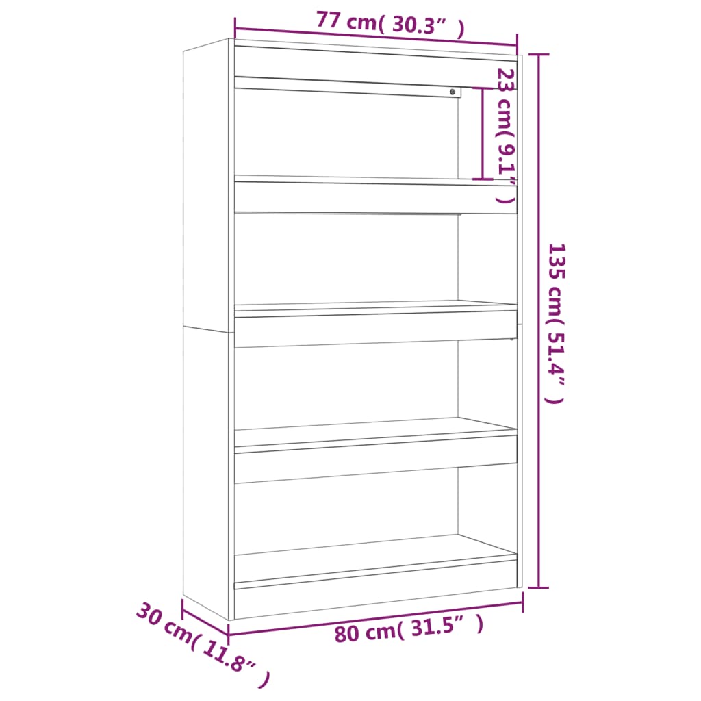 Bogreol/rumdeler Højglans Hvid 80x30x135cm Træmateriale