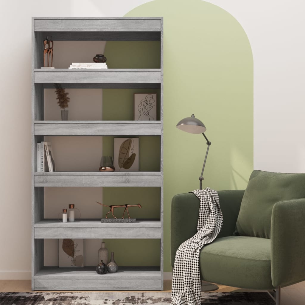 Bogreol/rumdeler Grå Sonoma 80x30x166 cm Træmateriale