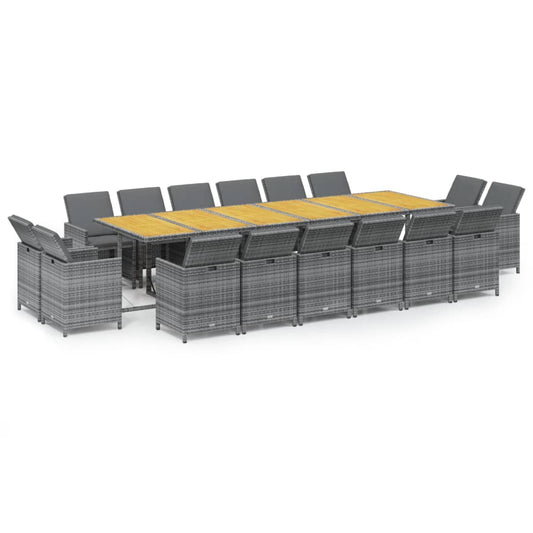 17-tlg. Garten-Essgruppe mit Kissen Poly Rattan Grau