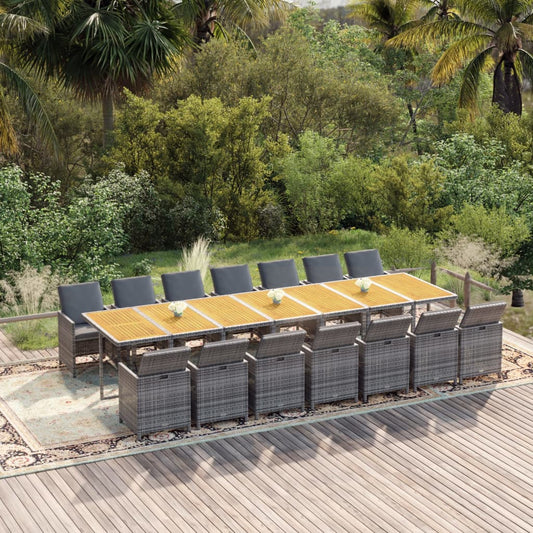 15-tlg. Garten-Essgruppe mit Kissen Grau Poly Rattan