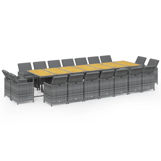 19-tlg. Garten-Essgruppe mit Kissen Grau Poly Rattan