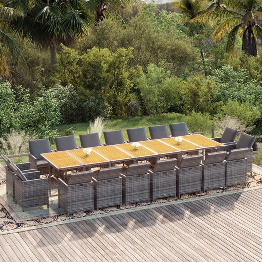 19-tlg. Garten-Essgruppe mit Kissen Grau Poly Rattan