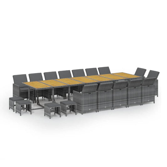 19-tlg. Garten-Essgruppe mit Kissen Grau Poly Rattan