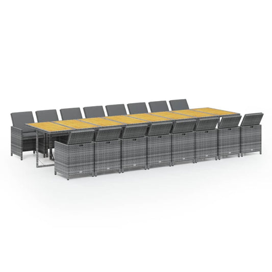 17-tlg. Garten-Essgruppe mit Kissen Grau Poly Rattan