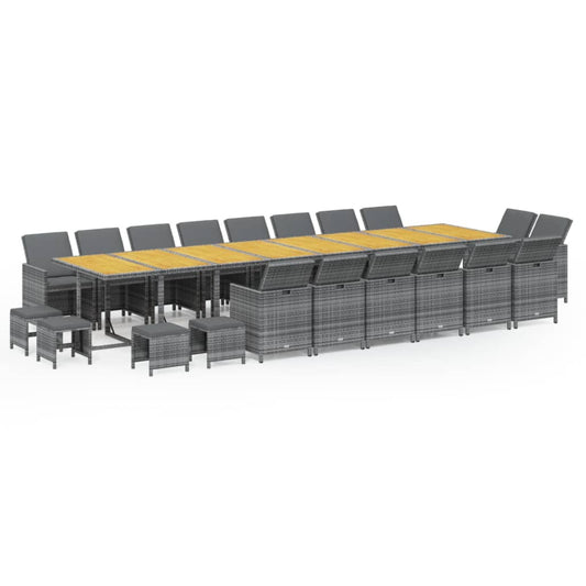 21-tlg. Garten-Essgruppe mit Kissen Grau Poly Rattan