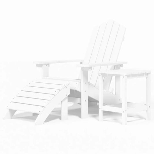 Adirondack-Gartenstuhl mit Hocker & Tisch HDPE Weiß