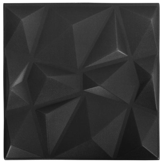3D-Wandpaneele 24 Stk. 50x50 cm Diamant Schwarz 6 m²