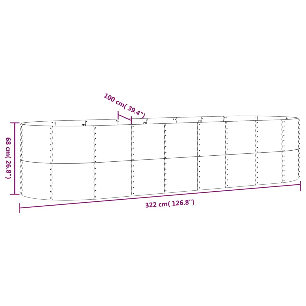 Hochbeet Verzinkter Stahl 322x100x68 cm Silbern
