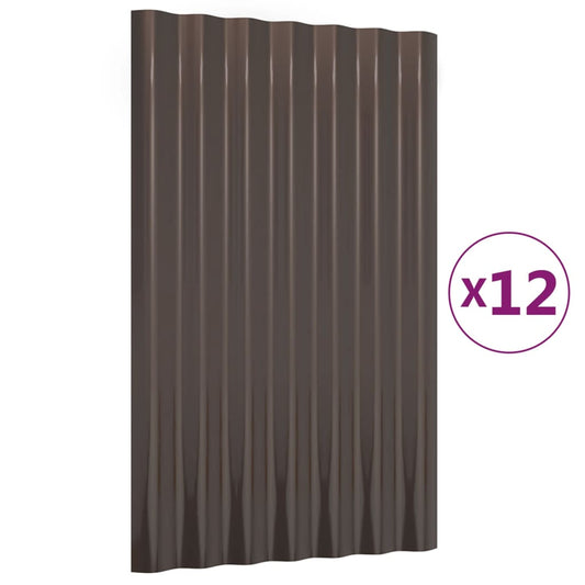 Dachpaneele 12 Stk. Verzinkter Stahl Braun 60x36 cm