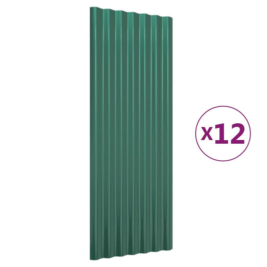 Dachpaneele 12 Stk. Verzinkter Stahl Grün 100x36 cm