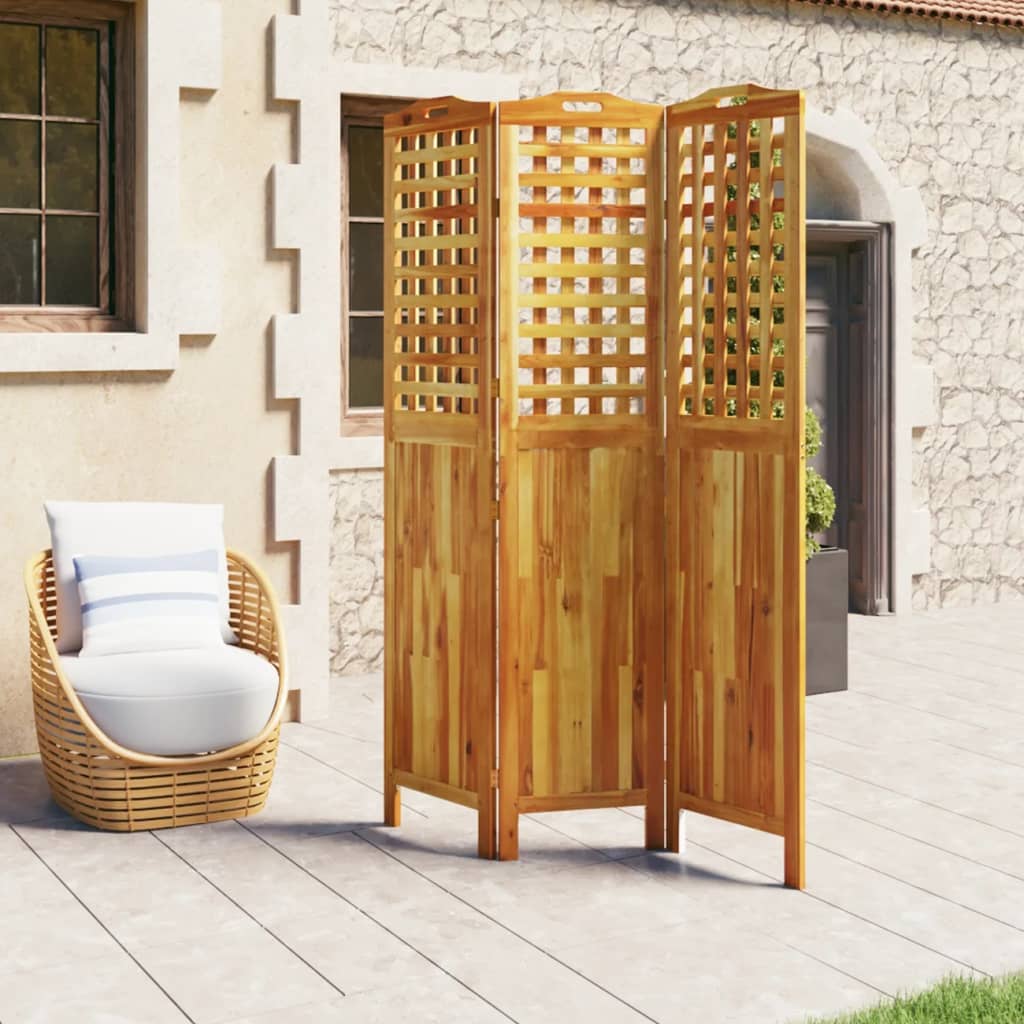 3-delt Skærm 121,5x2x180 cm massiv træ akacie