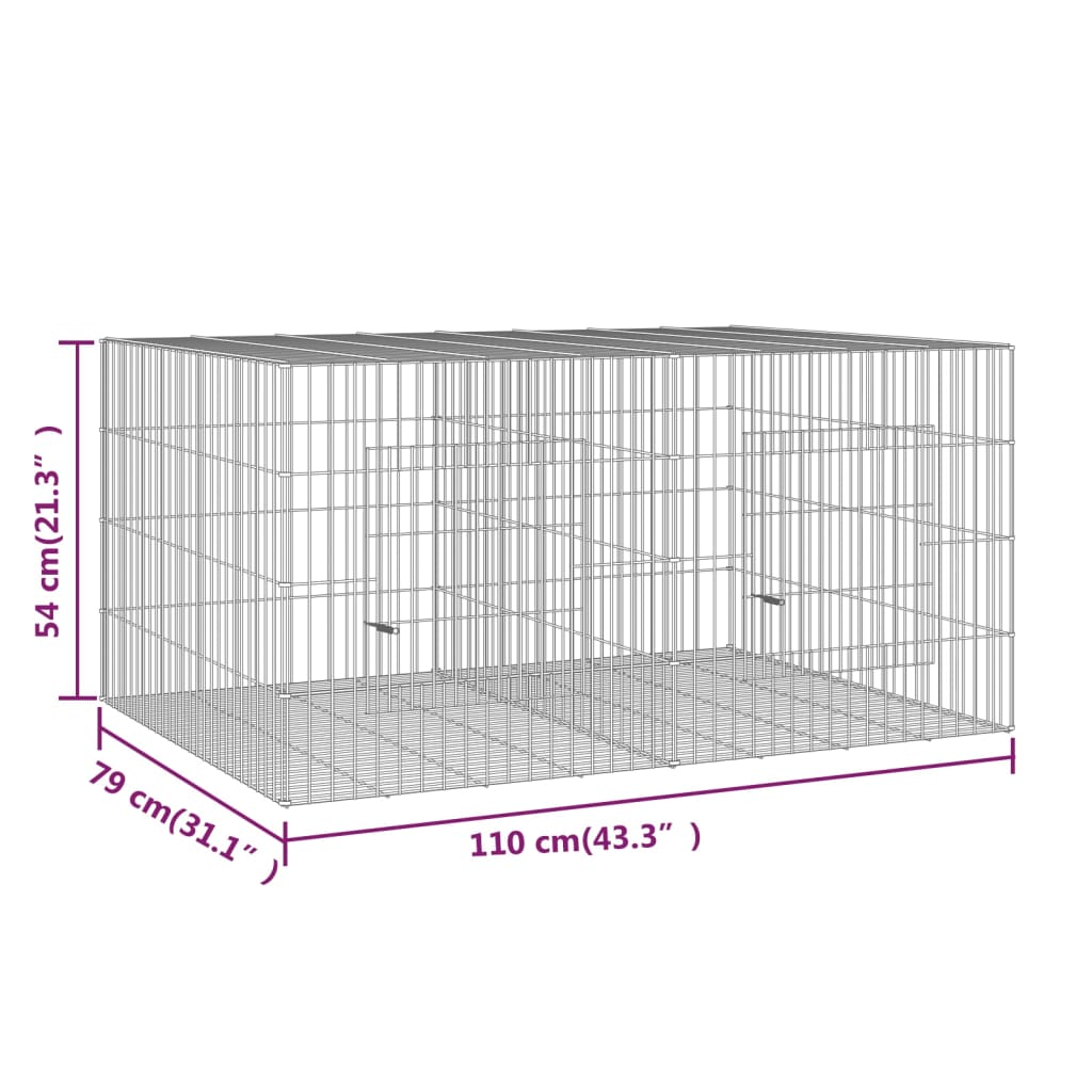 Kaninbur 2 Paneler 110x79x54 cm Galvaniseret jern