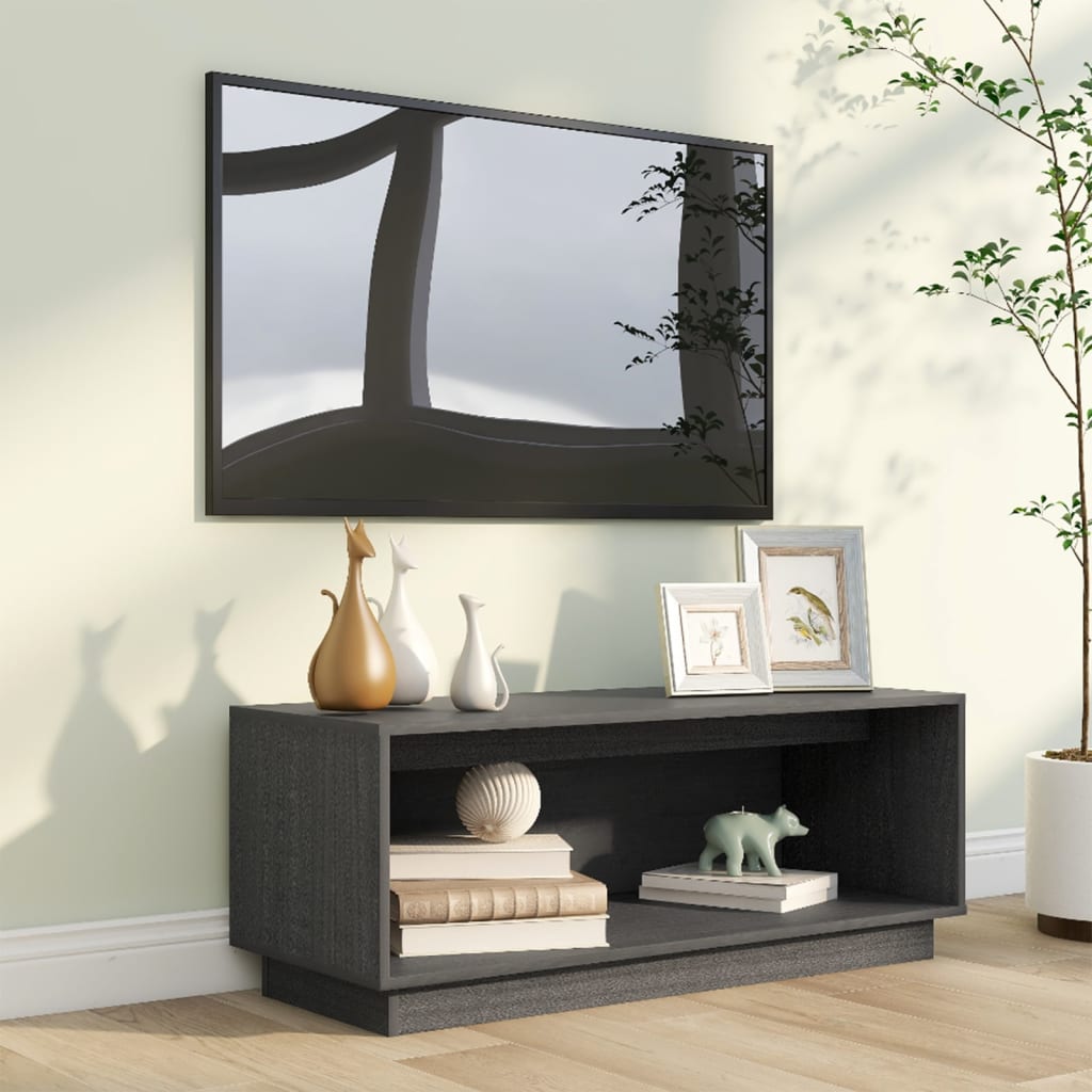 TV-skab Grå 90x35x35 cm Massiv Fyr