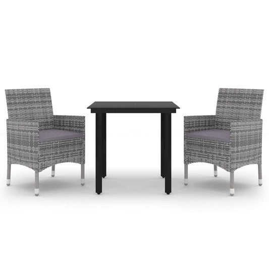 3-tlg. Garten-Essgruppe mit Auflagen Poly Rattan und Glas