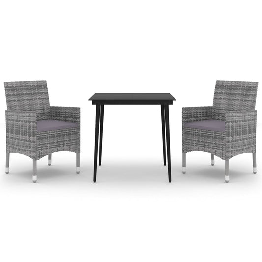 3-tlg. Garten-Essgruppe mit Auflagen Poly Rattan und Glas