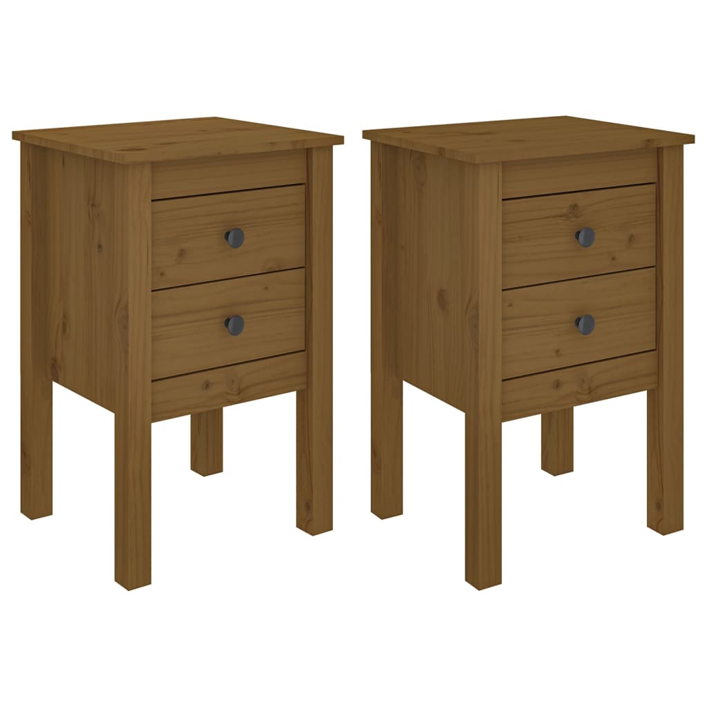 Sengeborde 2 stk Honningbrun 40x35x61,5 cm massiv fyrretræ