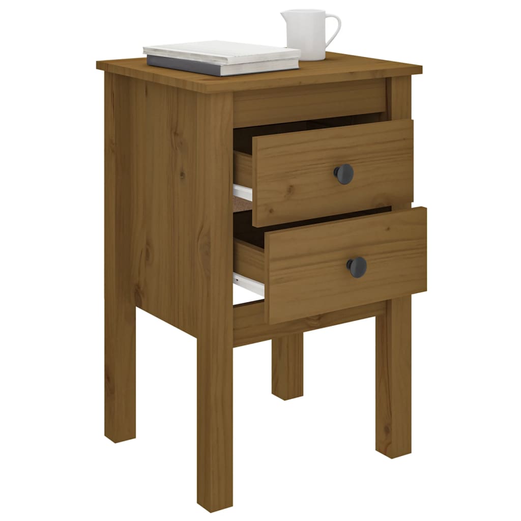 Sengeborde 2 stk Honningbrun 40x35x61,5 cm massiv fyrretræ