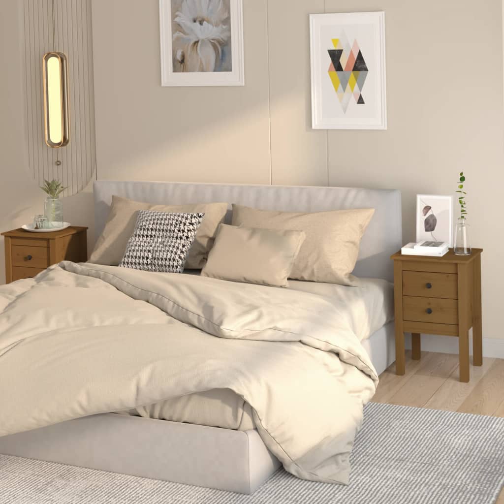 Sengeborde 2 stk Honningbrun 40x35x61,5 cm massiv fyrretræ