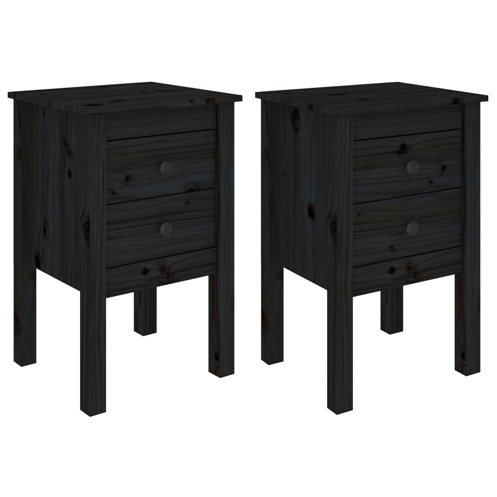 Sengeborde 2 stk Sort 40x35x61,5 cm massiv fyrretræ