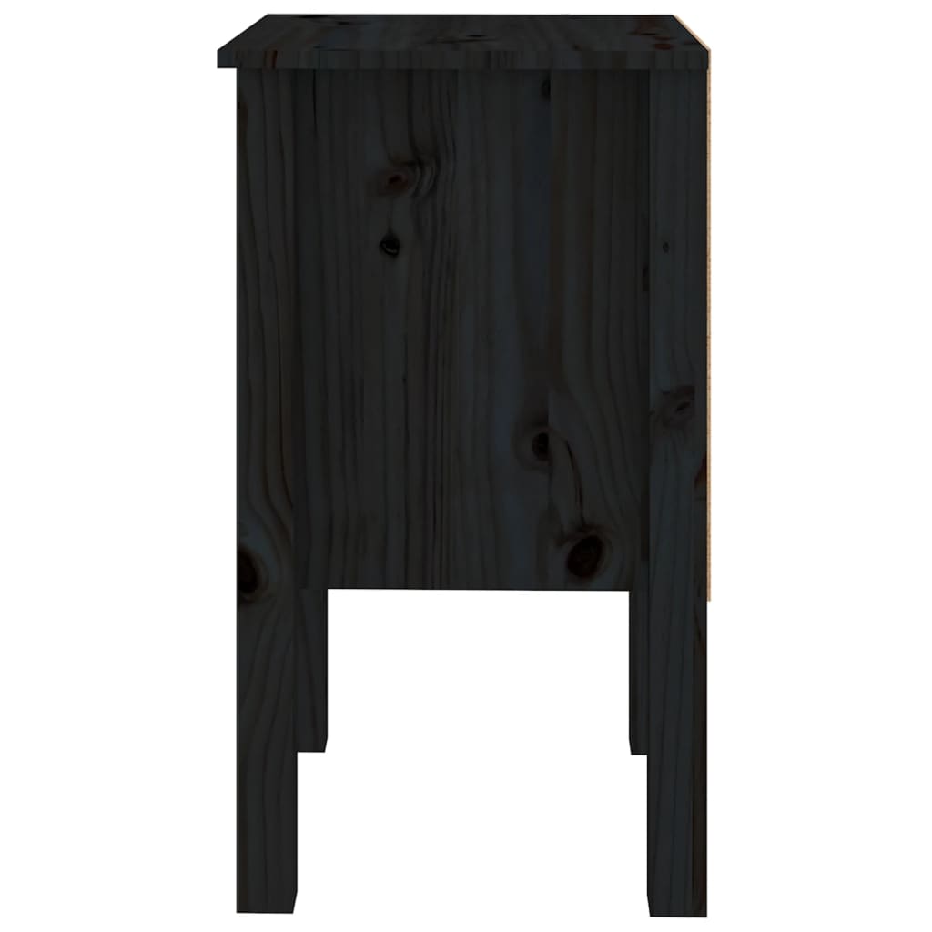 Sengeborde 2 stk Sort 40x35x61,5 cm massiv fyrretræ