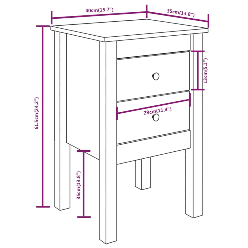 Sengeborde 2 stk Sort 40x35x61,5 cm massiv fyrretræ
