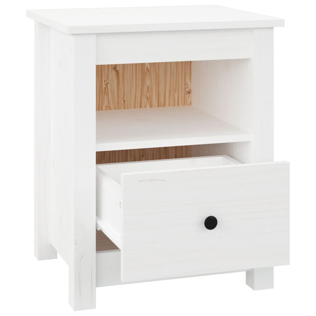 Sengebord Hvid 40x35x49 cm Massiv Fyr